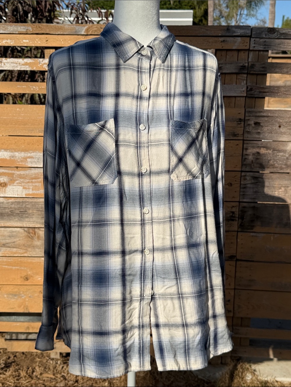 Mossimo Supply Co. Vintage Blue and White Plaid Button-Down Shirt